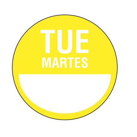Nevs DaySpots - Tuesday/Martes 3" circle White w/Yellow DDOT-TS3